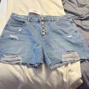 White Birch Light Blue Distressed Jean Shorts